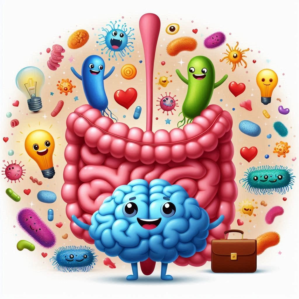 imagem do cérebro e o intestino juntos sorrindo